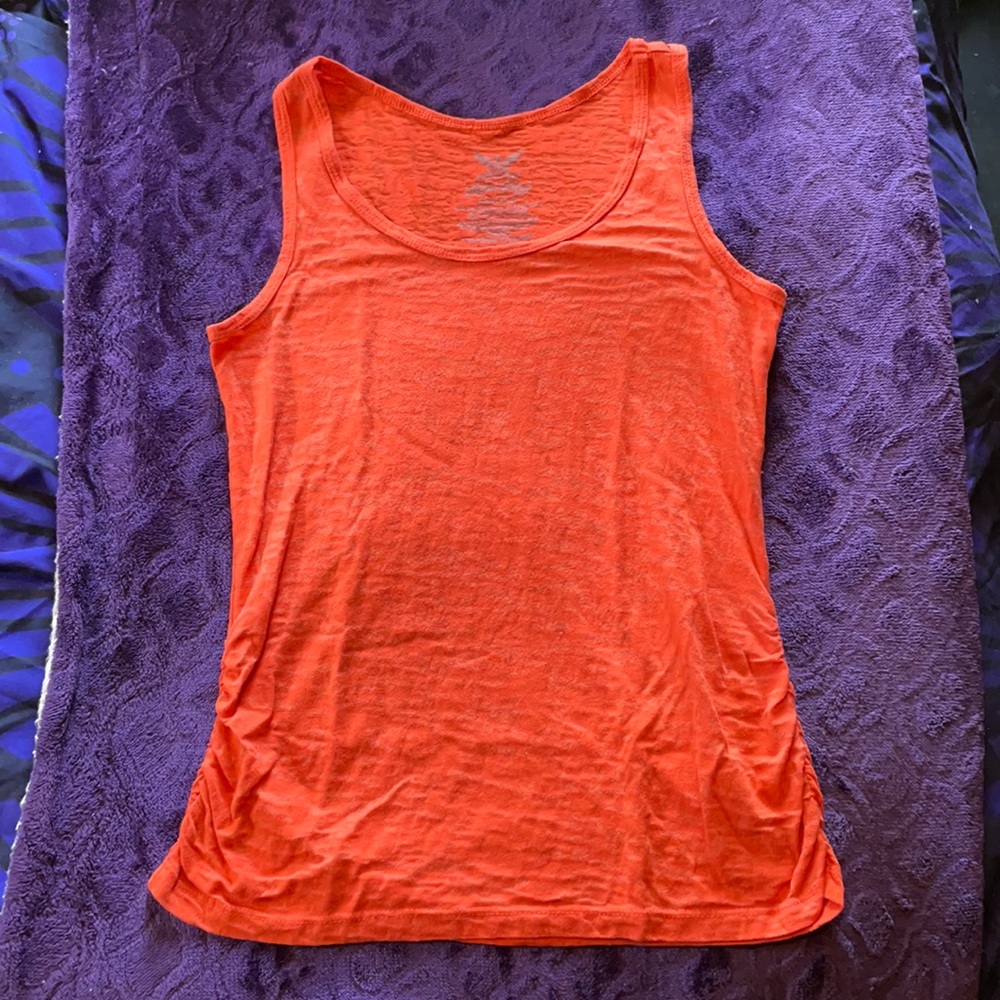 Orange Semi Sheer Tank Top with Ruched Sides
